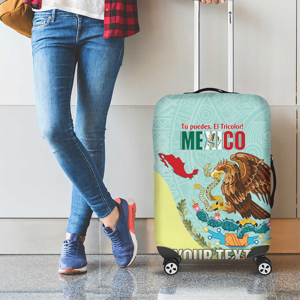 Custom Mexico Football Luggage Cover Tu Puedes El Tricolor Cyan - Wonder Print Shop