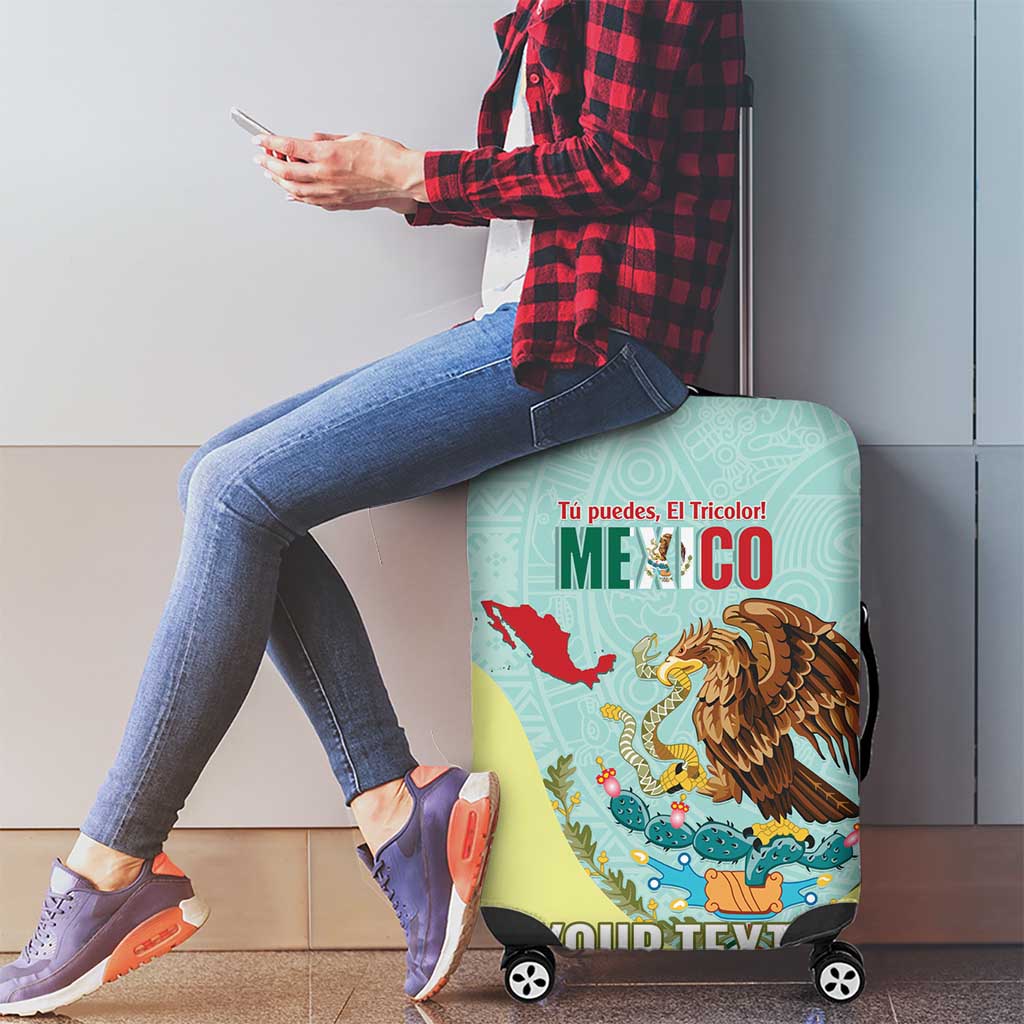 Custom Mexico Football Luggage Cover Tu Puedes El Tricolor Cyan - Wonder Print Shop