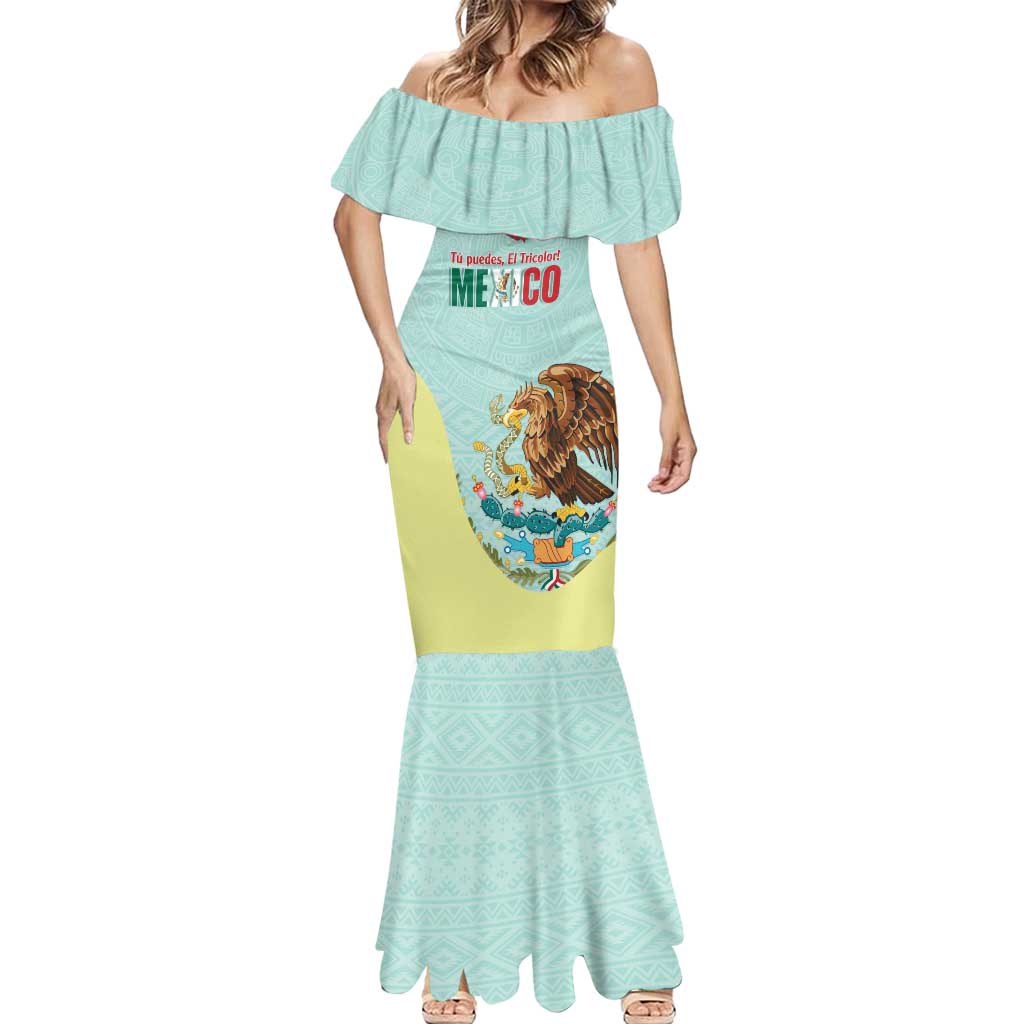 Custom Mexico Football Mermaid Dress Tu Puedes El Tricolor Cyan - Wonder Print Shop