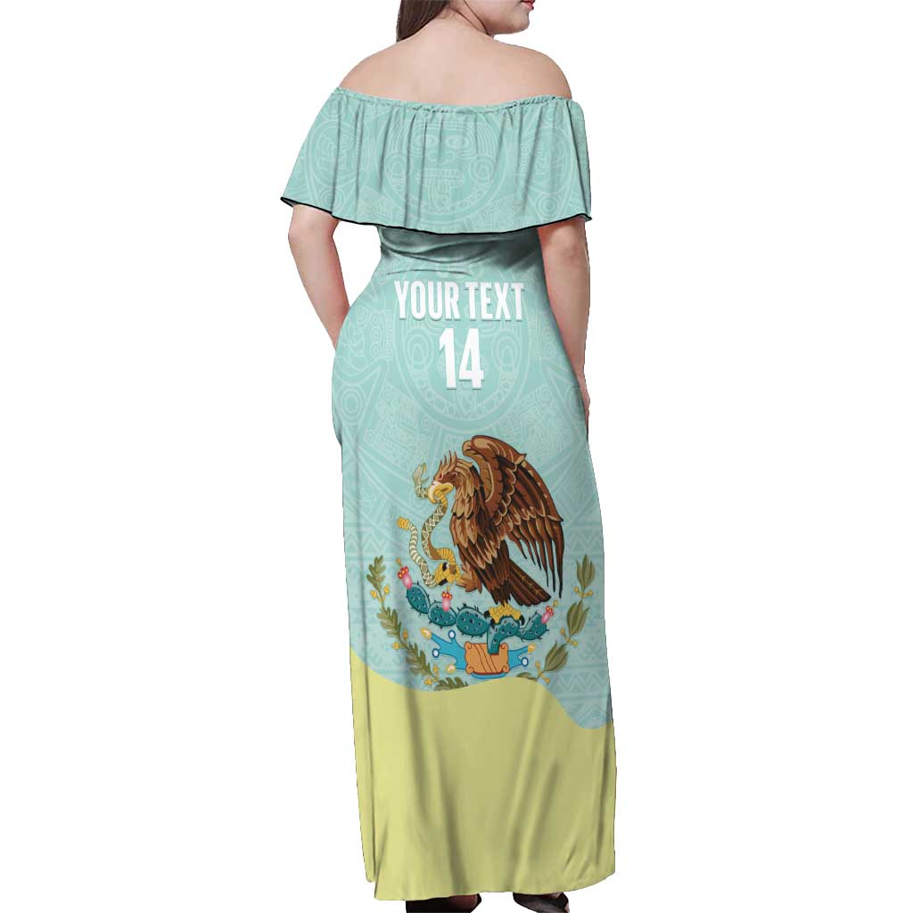 Custom Mexico Football Off Shoulder Maxi Dress Tu Puedes El Tricolor Cyan - Wonder Print Shop