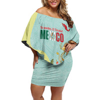 Custom Mexico Football Off Shoulder Short Dress Tu Puedes El Tricolor Cyan - Wonder Print Shop