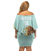 Custom Mexico Football Off Shoulder Short Dress Tu Puedes El Tricolor Cyan - Wonder Print Shop
