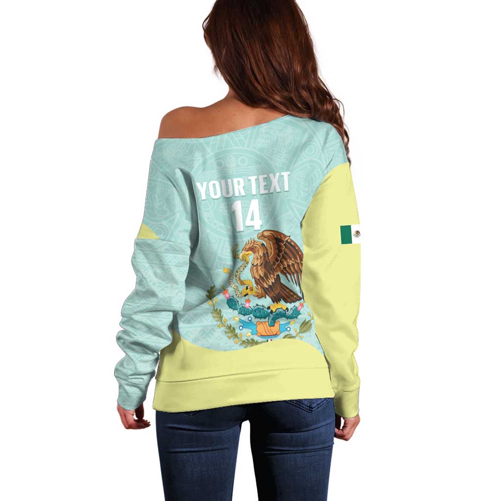 Custom Mexico Football Off Shoulder Sweater Tu Puedes El Tricolor Cyan - Wonder Print Shop