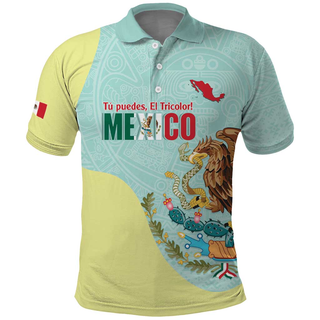 Custom Mexico Football Polo Shirt Tu Puedes El Tricolor Cyan - Wonder Print Shop
