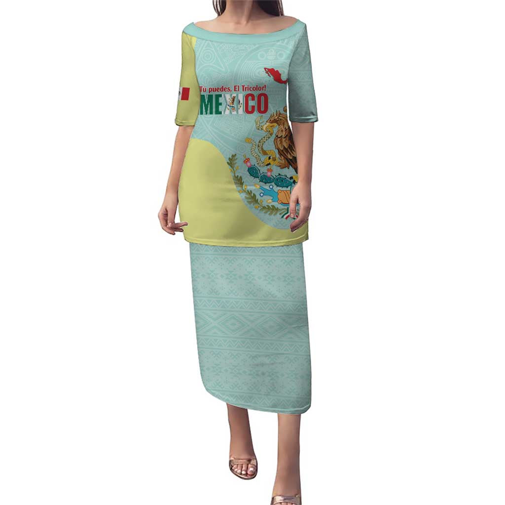 Custom Mexico Football Puletasi Tu Puedes El Tricolor Cyan - Wonder Print Shop