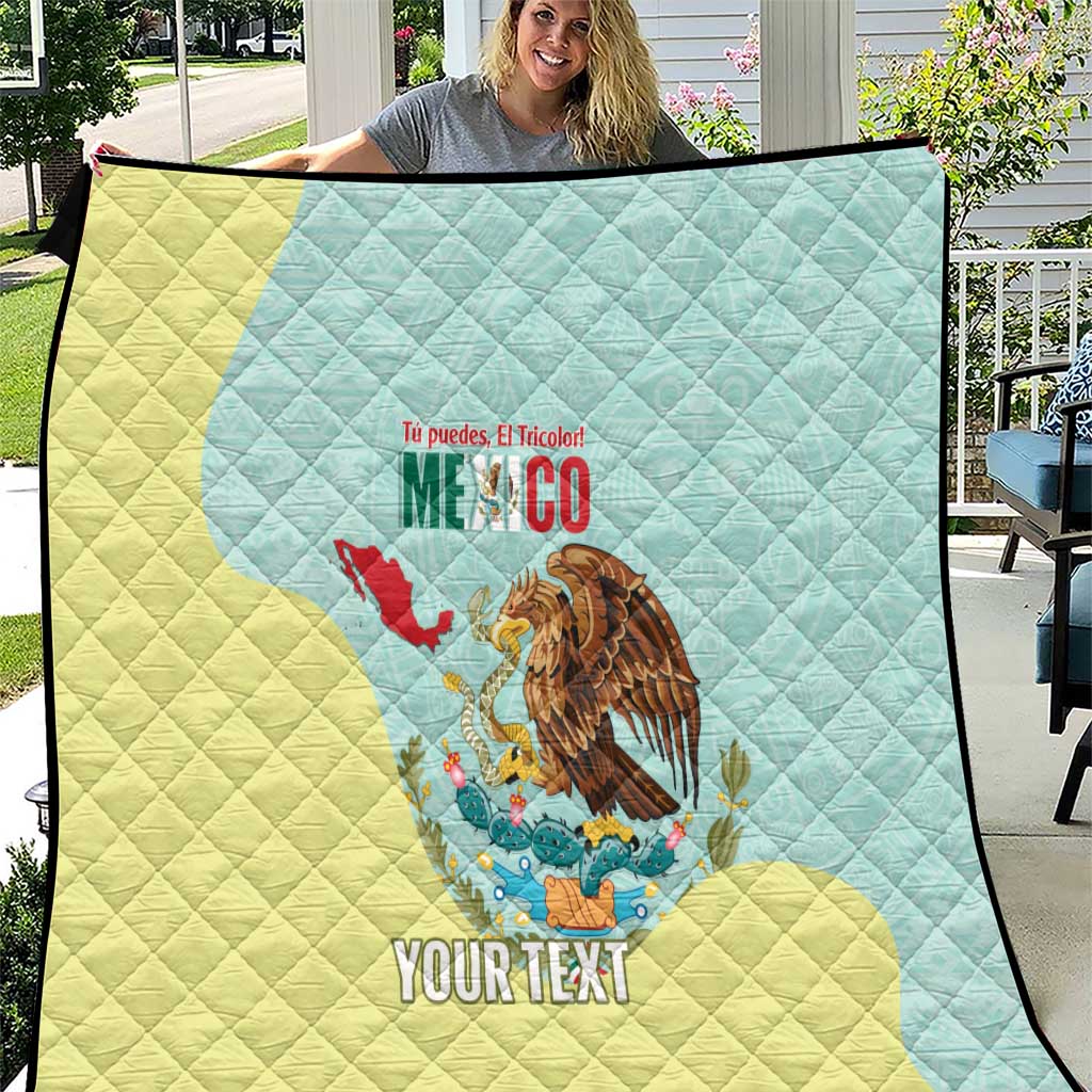Custom Mexico Football Quilt Tu Puedes El Tricolor Cyan - Wonder Print Shop
