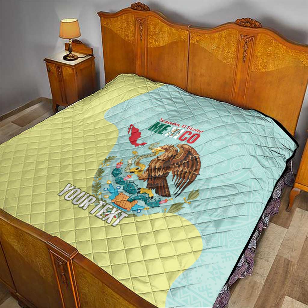 Custom Mexico Football Quilt Tu Puedes El Tricolor Cyan - Wonder Print Shop