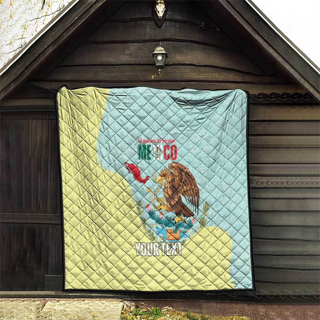 Custom Mexico Football Quilt Tu Puedes El Tricolor Cyan - Wonder Print Shop