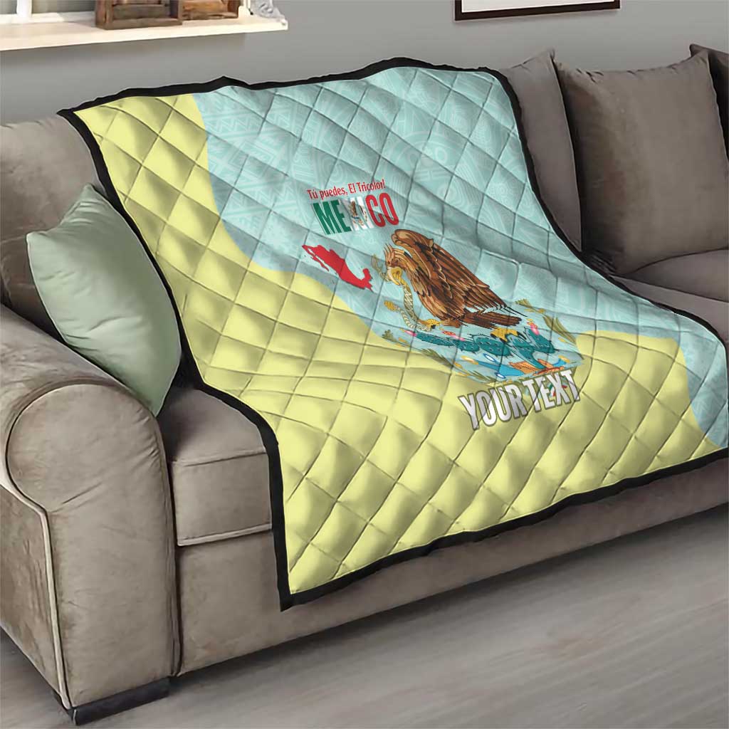 Custom Mexico Football Quilt Tu Puedes El Tricolor Cyan - Wonder Print Shop