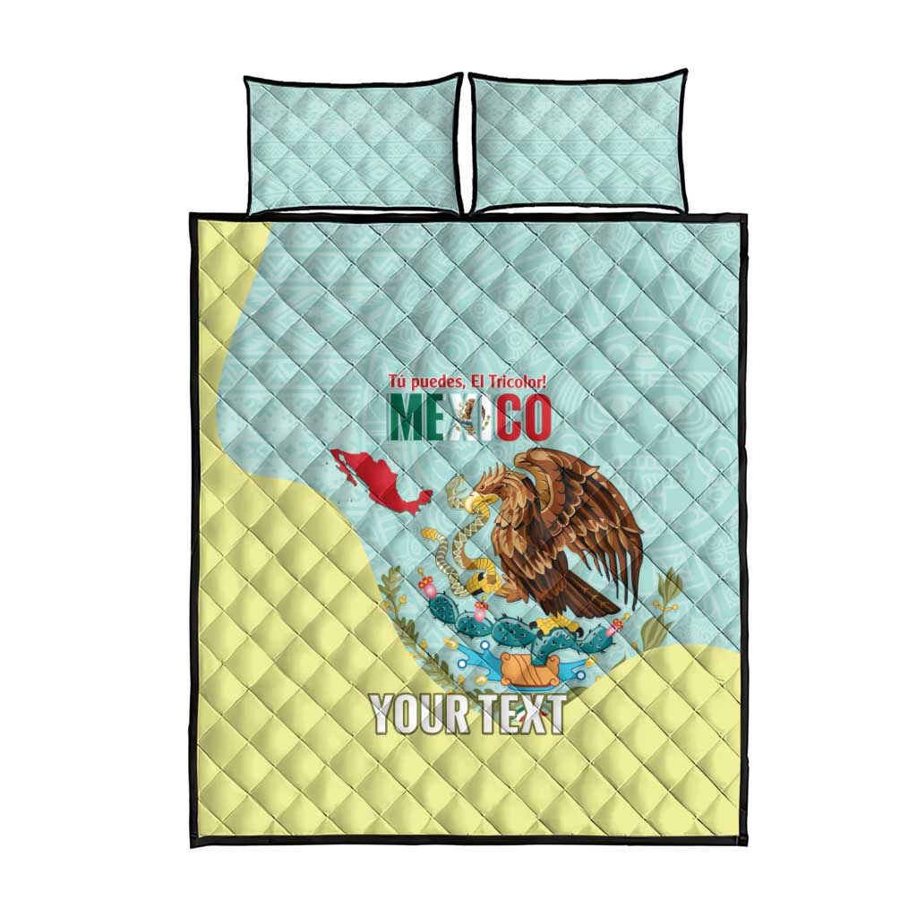Custom Mexico Football Quilt Bed Set Tu Puedes El Tricolor Cyan - Wonder Print Shop