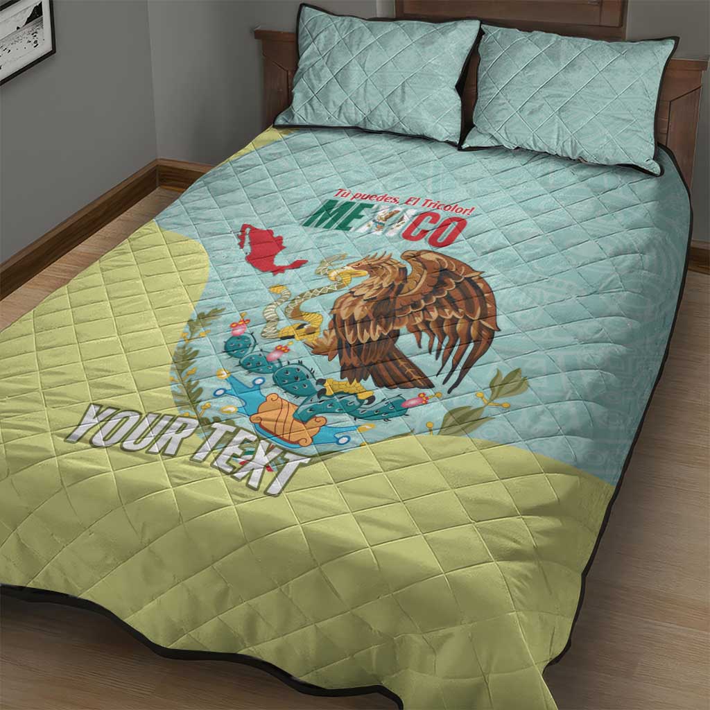 Custom Mexico Football Quilt Bed Set Tu Puedes El Tricolor Cyan - Wonder Print Shop