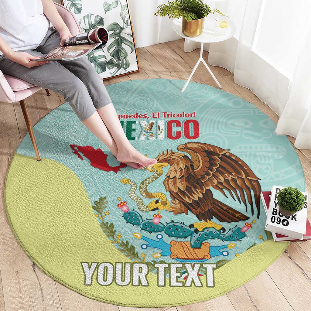 Custom Mexico Football Round Carpet Tu Puedes El Tricolor Cyan - Wonder Print Shop