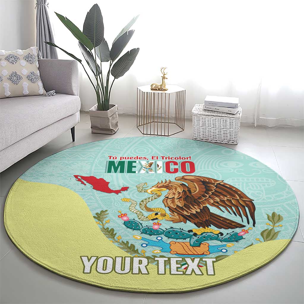 Custom Mexico Football Round Carpet Tu Puedes El Tricolor Cyan - Wonder Print Shop