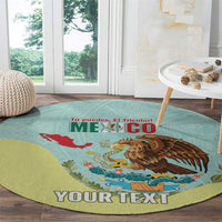 Custom Mexico Football Round Carpet Tu Puedes El Tricolor Cyan - Wonder Print Shop