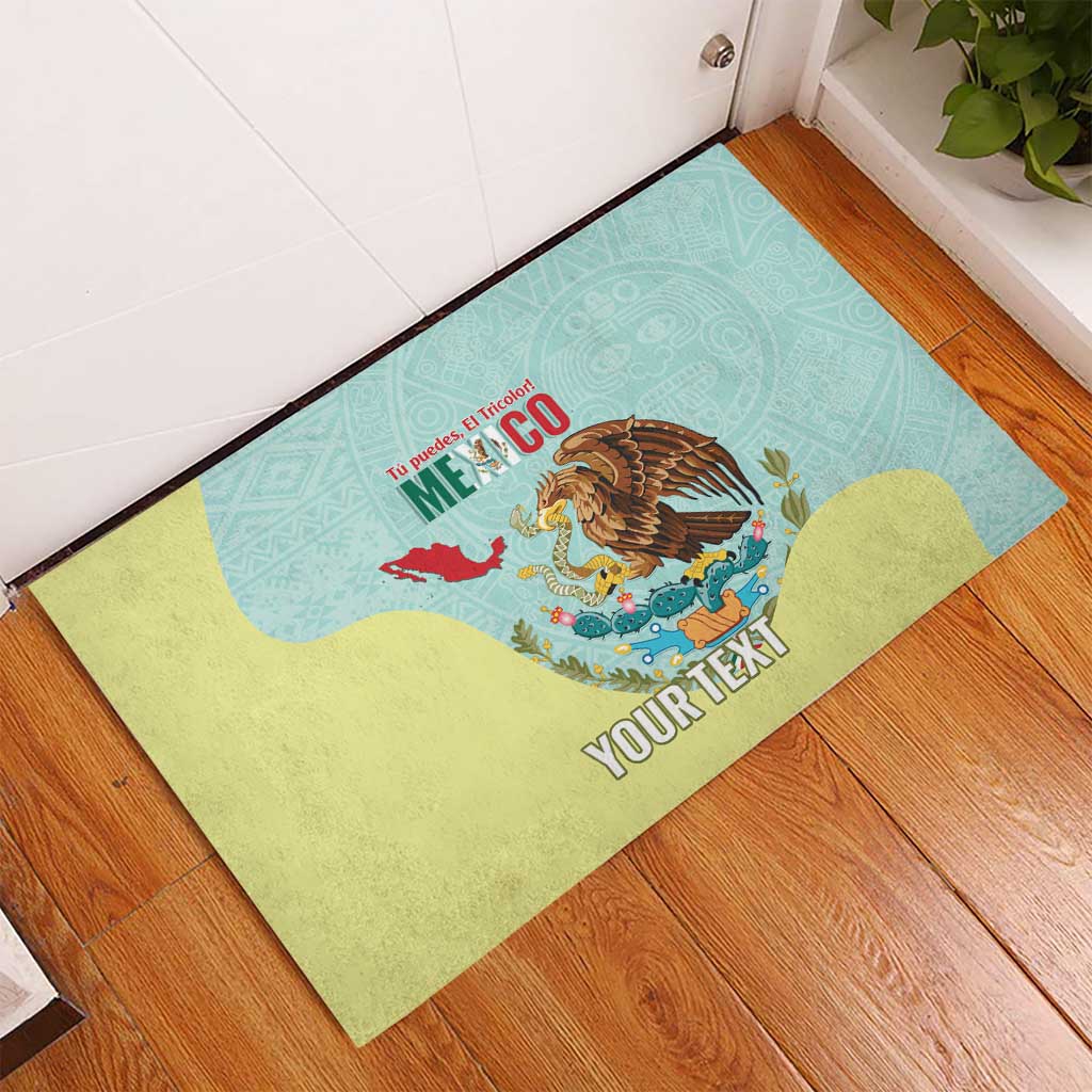 Custom Mexico Football Rubber Doormat Tu Puedes El Tricolor Cyan - Wonder Print Shop