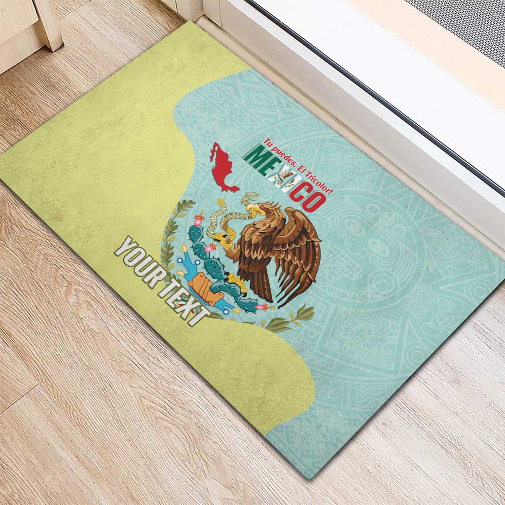 Custom Mexico Football Rubber Doormat Tu Puedes El Tricolor Cyan - Wonder Print Shop