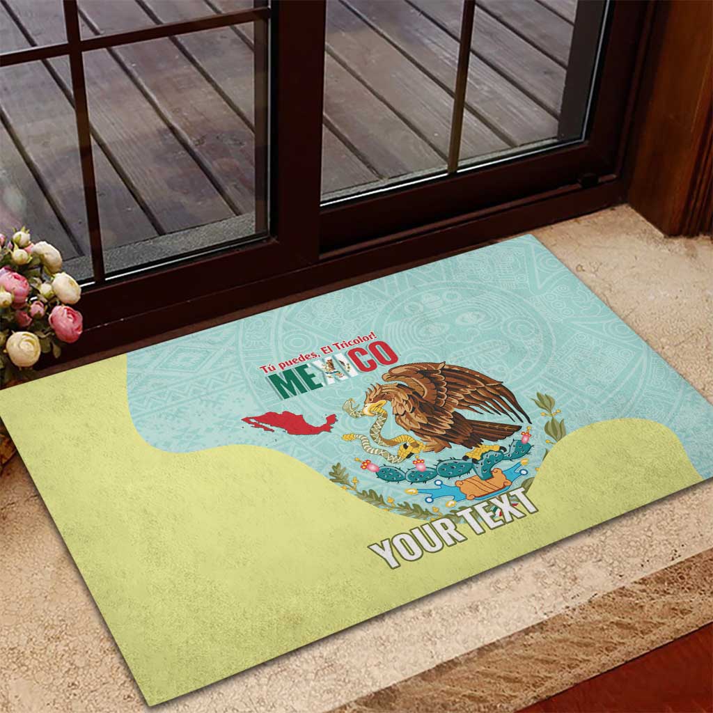 Custom Mexico Football Rubber Doormat Tu Puedes El Tricolor Cyan - Wonder Print Shop