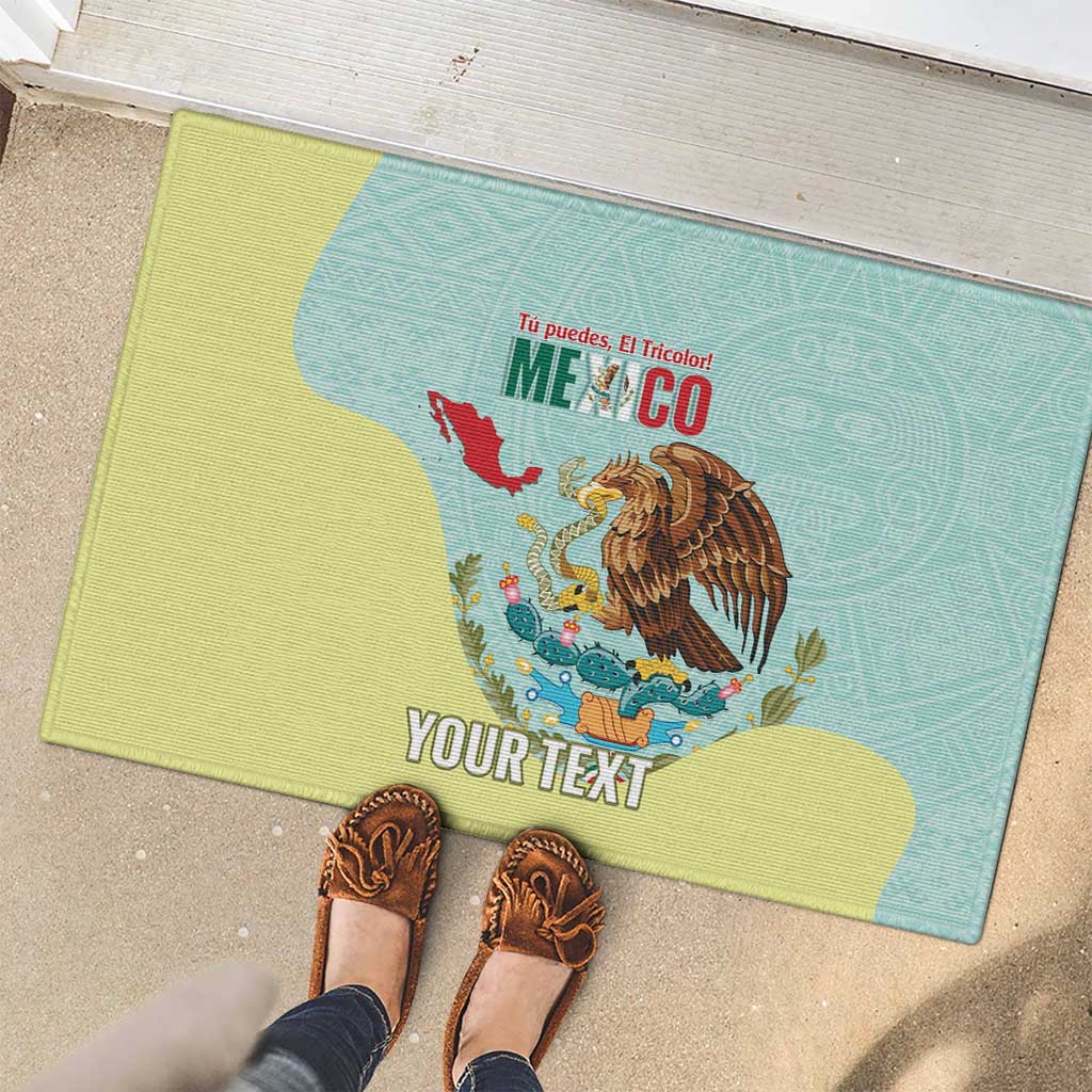 Custom Mexico Football Rubber Doormat Tu Puedes El Tricolor Cyan - Wonder Print Shop