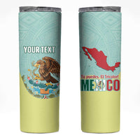 Custom Mexico Football Skinny Tumbler Tu Puedes El Tricolor Cyan - Wonder Print Shop