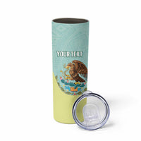 Custom Mexico Football Skinny Tumbler Tu Puedes El Tricolor Cyan - Wonder Print Shop
