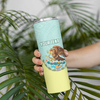 Custom Mexico Football Skinny Tumbler Tu Puedes El Tricolor Cyan - Wonder Print Shop