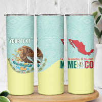 Custom Mexico Football Skinny Tumbler Tu Puedes El Tricolor Cyan - Wonder Print Shop