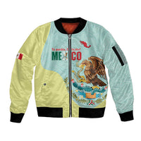 Custom Mexico Football Sleeve Zip Bomber Jacket Tu Puedes El Tricolor Cyan - Wonder Print Shop