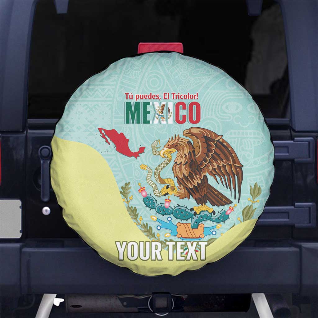 Custom Mexico Football Spare Tire Cover Tu Puedes El Tricolor Cyan - Wonder Print Shop