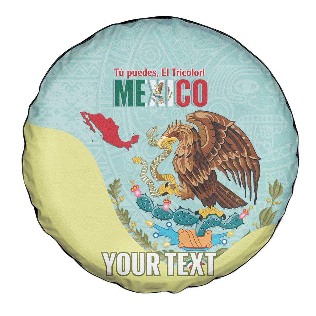 Custom Mexico Football Spare Tire Cover Tu Puedes El Tricolor Cyan - Wonder Print Shop
