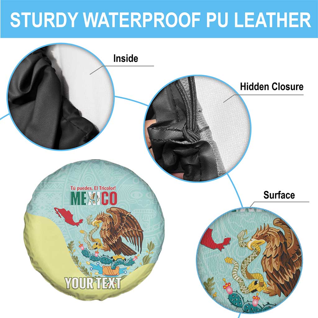 Custom Mexico Football Spare Tire Cover Tu Puedes El Tricolor Cyan - Wonder Print Shop