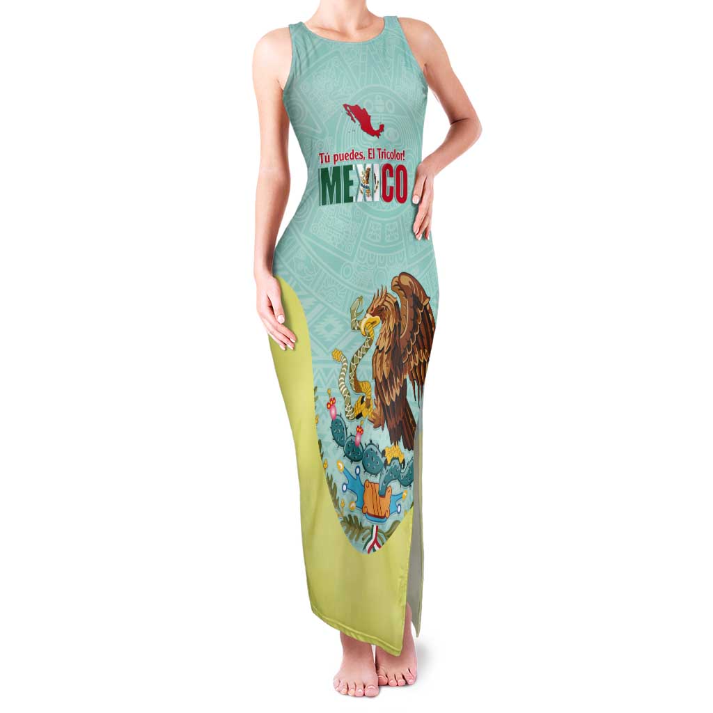Custom Mexico Football Tank Maxi Dress Tu Puedes El Tricolor Cyan - Wonder Print Shop