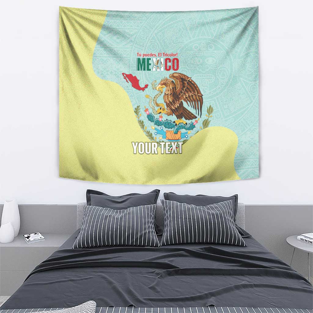 Custom Mexico Football Tapestry Tu Puedes El Tricolor Cyan - Wonder Print Shop