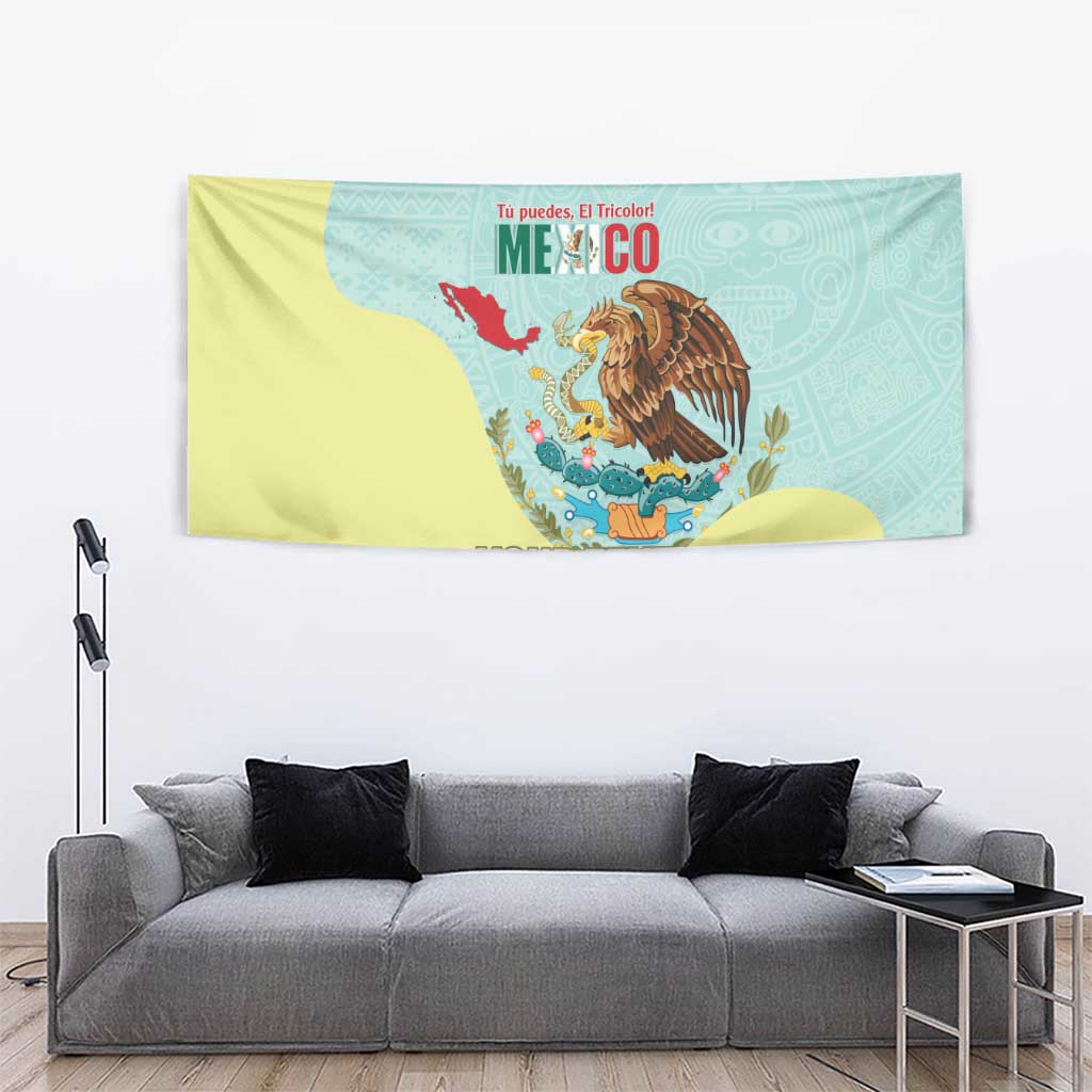 Custom Mexico Football Tapestry Tu Puedes El Tricolor Cyan - Wonder Print Shop