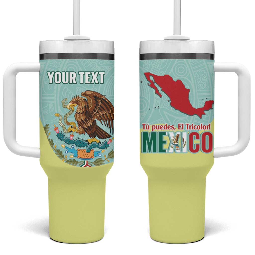 Custom Mexico Football Tumbler With Handle Tu Puedes El Tricolor Cyan - Wonder Print Shop