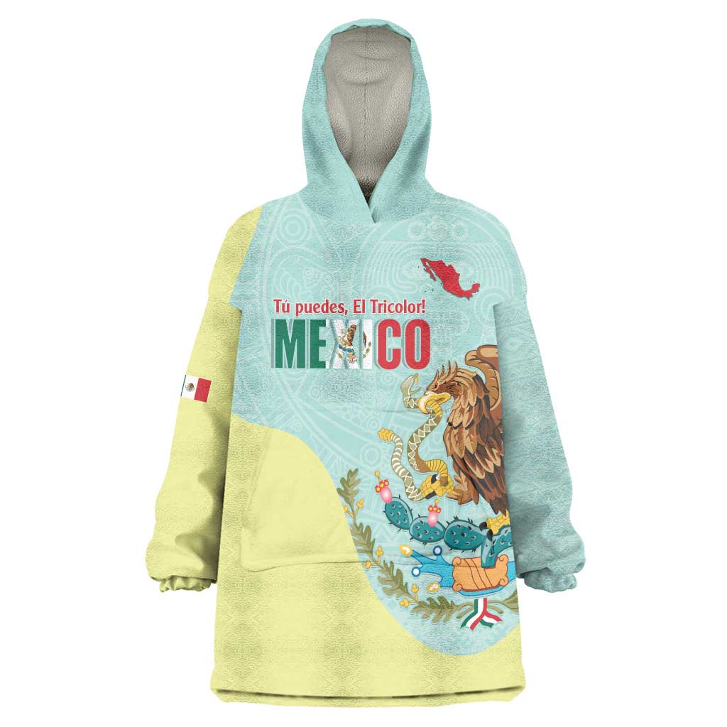 Custom Mexico Football Wearable Blanket Hoodie Tu Puedes El Tricolor Cyan - Wonder Print Shop