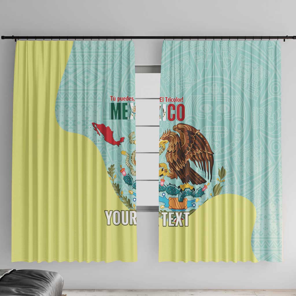 Custom Mexico Football Window Curtain Tu Puedes El Tricolor Cyan - Wonder Print Shop