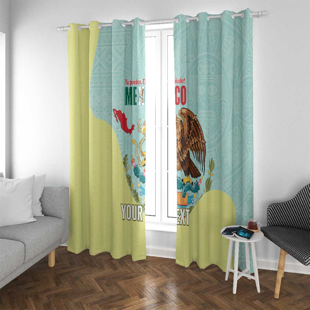 Custom Mexico Football Window Curtain Tu Puedes El Tricolor Cyan - Wonder Print Shop