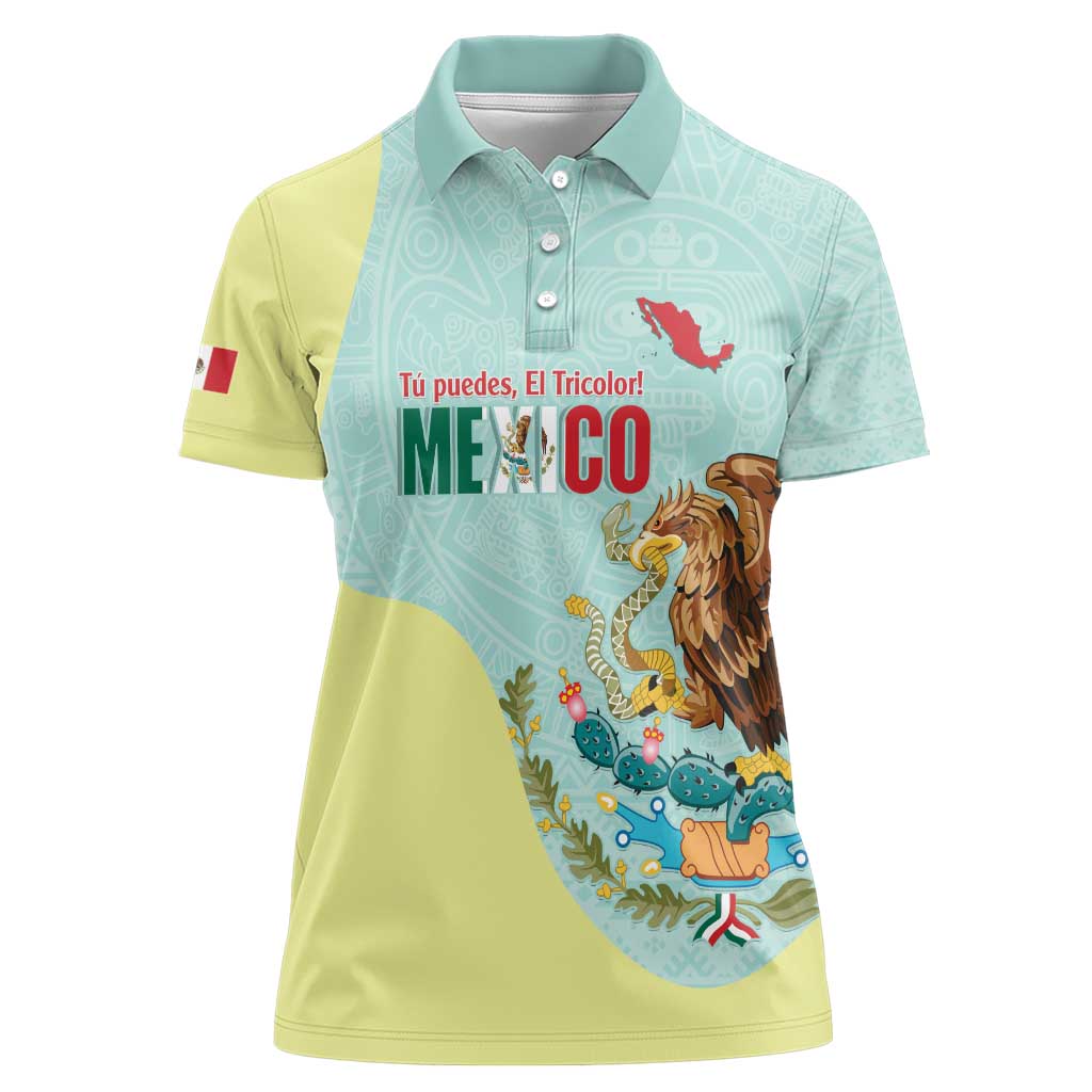 Custom Mexico Football Women Polo Shirt Tu Puedes El Tricolor Cyan - Wonder Print Shop