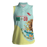 Custom Mexico Football Women Sleeveless Polo Shirt Tu Puedes El Tricolor Cyan - Wonder Print Shop