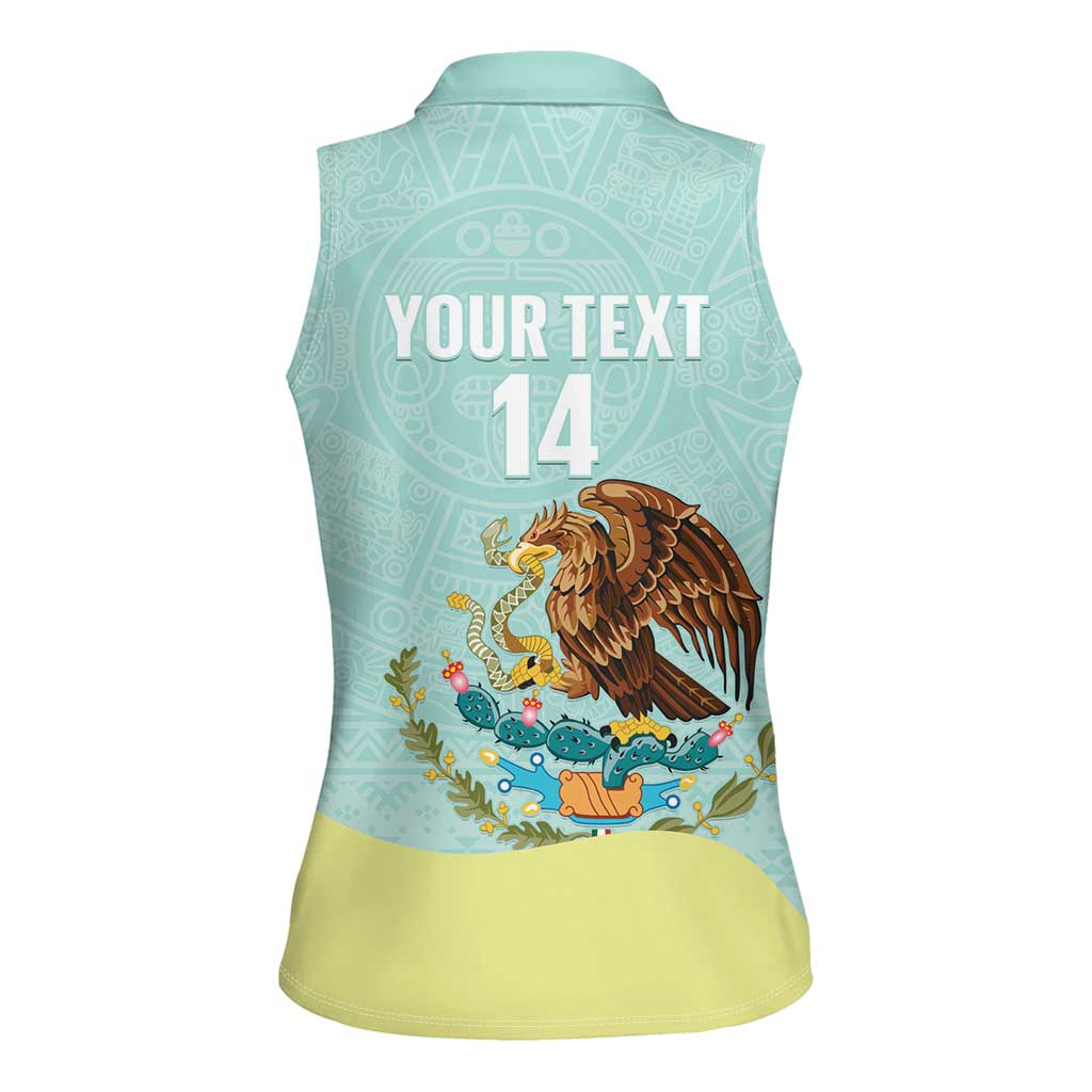 Custom Mexico Football Women Sleeveless Polo Shirt Tu Puedes El Tricolor Cyan - Wonder Print Shop