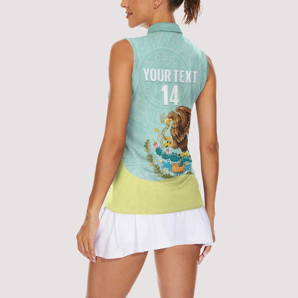 Custom Mexico Football Women Sleeveless Polo Shirt Tu Puedes El Tricolor Cyan - Wonder Print Shop