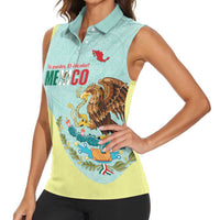 Custom Mexico Football Women Sleeveless Polo Shirt Tu Puedes El Tricolor Cyan - Wonder Print Shop