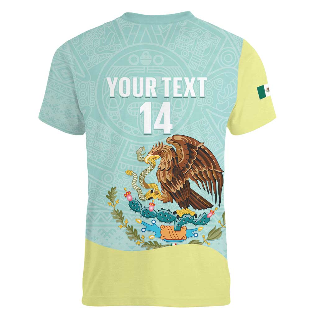 Custom Mexico Football Women V-Neck T-Shirt Tu Puedes El Tricolor Cyan - Wonder Print Shop