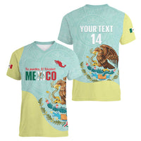 Custom Mexico Football Women V-Neck T-Shirt Tu Puedes El Tricolor Cyan - Wonder Print Shop