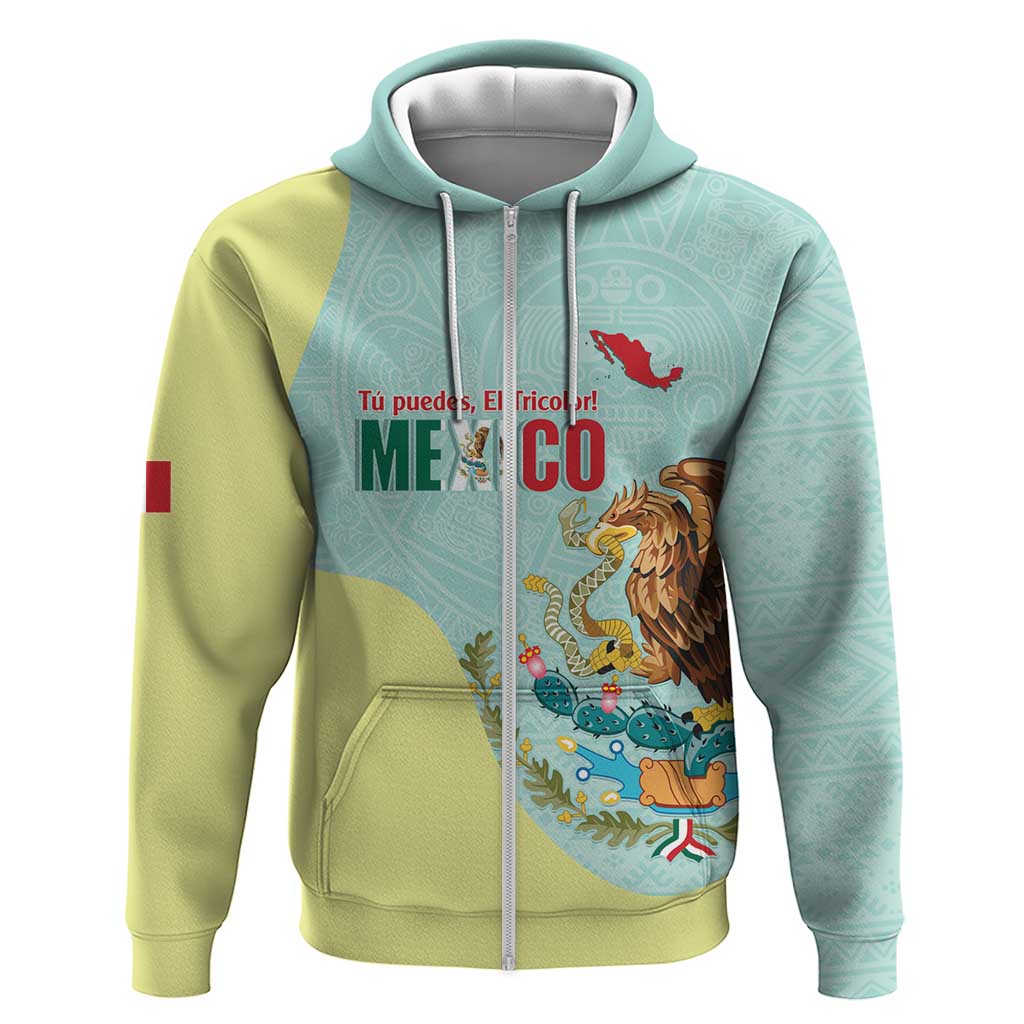 Custom Mexico Football Zip Hoodie Tu Puedes El Tricolor Cyan - Wonder Print Shop