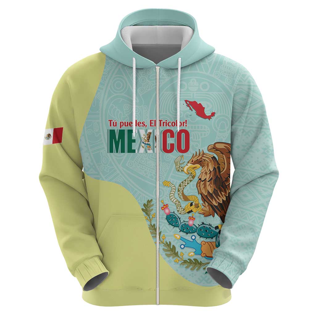 Custom Mexico Football Zip Hoodie Tu Puedes El Tricolor Cyan - Wonder Print Shop