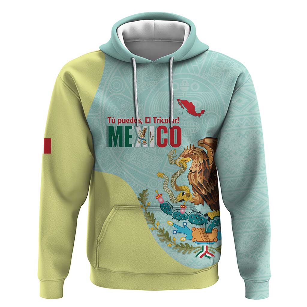 Custom Mexico Football Zip Hoodie Tu Puedes El Tricolor Cyan - Wonder Print Shop