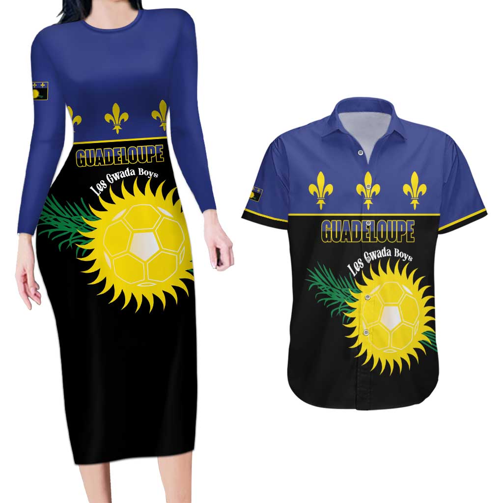 Custom Guadeloupe Football Couples Matching Long Sleeve Bodycon Dress and Hawaiian Shirt Allez Gwada Boys - Wonder Print Shop