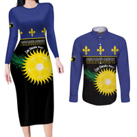 Custom Guadeloupe Football Couples Matching Long Sleeve Bodycon Dress and Long Sleeve Button Shirt Allez Gwada Boys - Wonder Print Shop