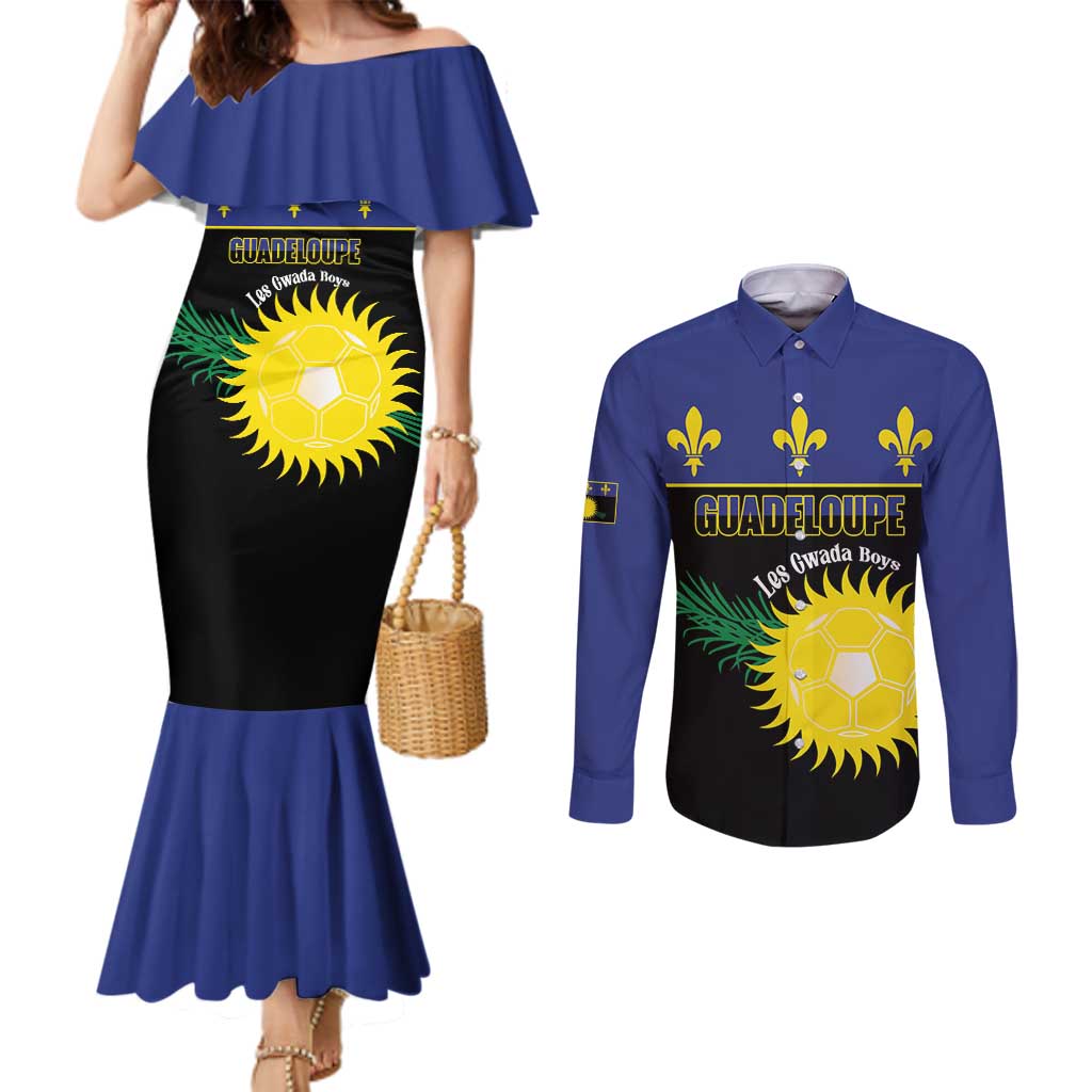 Custom Guadeloupe Football Couples Matching Mermaid Dress and Long Sleeve Button Shirt Allez Gwada Boys - Wonder Print Shop